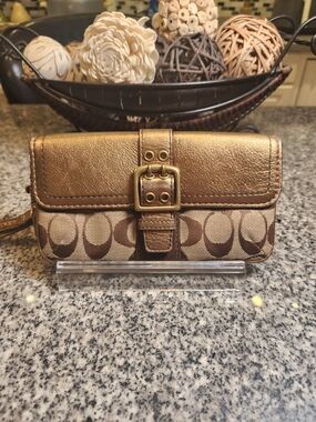 Coach Vintage Special Edition Soho Sig Canvas and Metallic Gold Leather Wristlet
